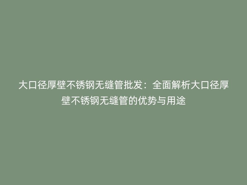 大口徑厚壁不銹鋼無縫管批發：全面解析大口徑厚壁不銹鋼無縫管的優勢與用途